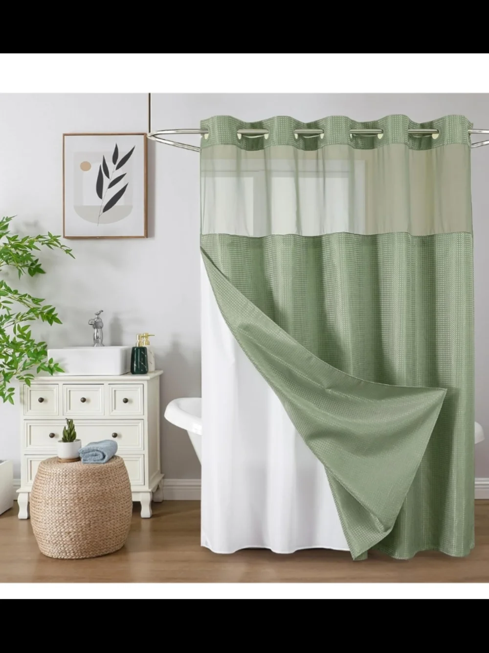 Water Repellent Shower Curtain - Hookless - Sage Green 72x87